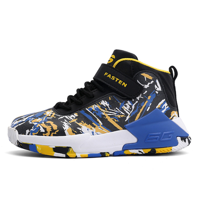 Basketball Shoes For Kids With Anti-Slip Resistant Rubber Outsoles In Black Purple Yellow Color