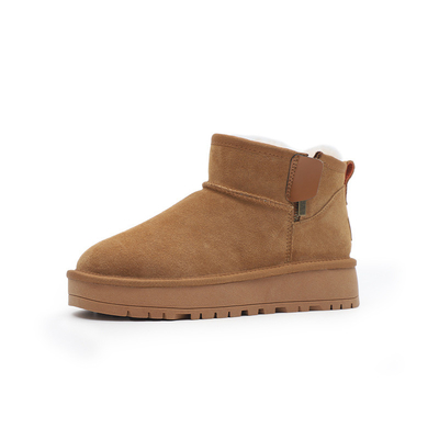 Thick-Soled Wool And Velvet Thickened Women'S Snow Boots Cowhide Non-Slip Short-Tube Cotton Shoes