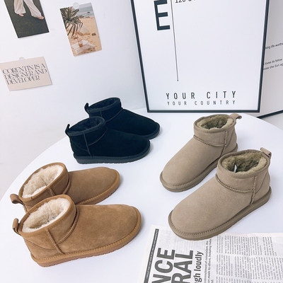 Winter Cowhide Snow Boots Plus Velvet Genuine Leather Short Boots Waterproof Non-Slip Outdoor Warm Cotton Shoes