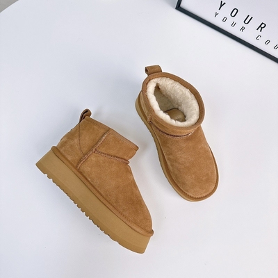 Winter Cowhide Snow Boots Plus Velvet Genuine Leather Short Boots Waterproof Non-Slip Outdoor Warm Cotton Shoes For Kids