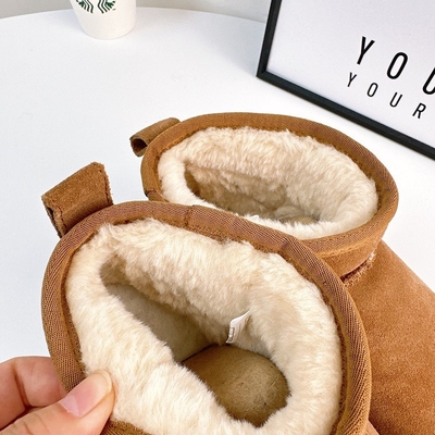 Winter Cowhide Snow Boots Plus Velvet Genuine Leather Short Boots Waterproof Non-Slip Outdoor Warm Cotton Shoes For Kids