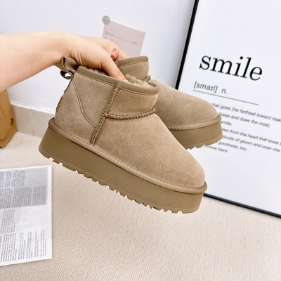 Winter Cowhide Snow Boots Plus Velvet Genuine Leather Short Boots Waterproof Non-Slip Outdoor Warm Cotton Shoes For Kids