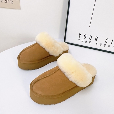 Factory Custom Cowhide Height-Increasing Women'S Outdoor Thick-Soled Slippers for winter wear