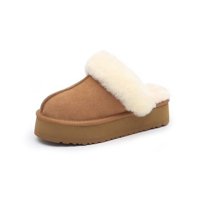 Factory Custom Cowhide Height-Increasing Women'S Outdoor Thick-Soled Slippers for winter wear