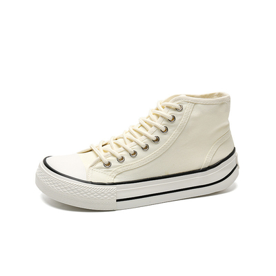 Wholesale new triple vulcanized high quality high top oval toe canvas shoes for women