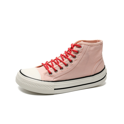 Wholesale new triple vulcanized high quality high top oval toe canvas shoes for women