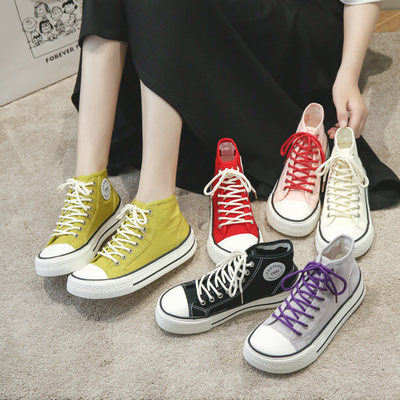 Wholesale new triple vulcanized high quality high top oval toe canvas shoes for women