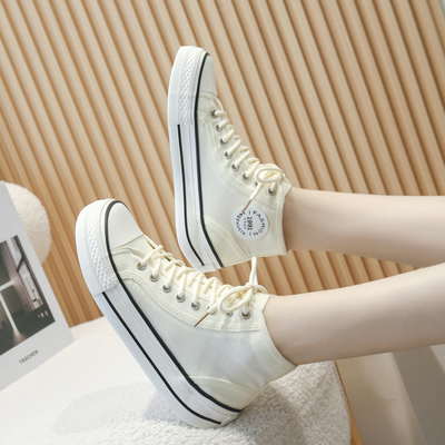Wholesale new triple vulcanized high quality high top oval toe canvas shoes for women