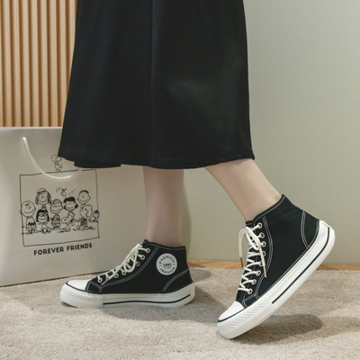 Wholesale new triple vulcanized high quality high top oval toe canvas shoes for women
