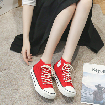 Wholesale new triple vulcanized high quality high top oval toe canvas shoes for women