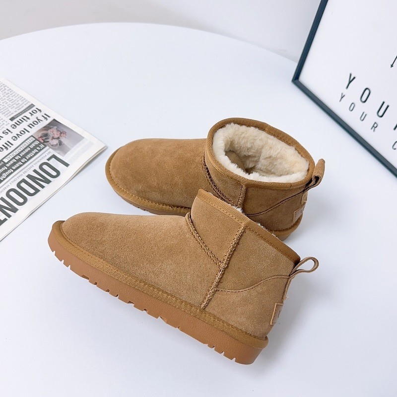 Winter Cowhide Snow Boots Plus Velvet Genuine Leather Short Boots Waterproof Non-Slip Outdoor Warm Cotton Shoes