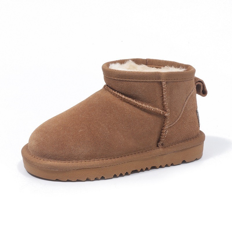 Winter Cowhide Snow Boots Plus Velvet Genuine Leather Short Boots Waterproof Non-Slip Outdoor Warm Cotton Shoes For Kids